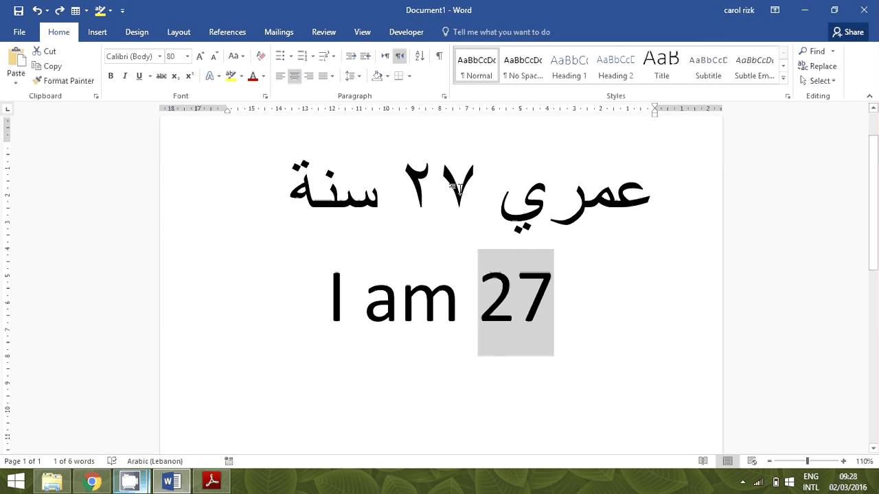 arabic font for word